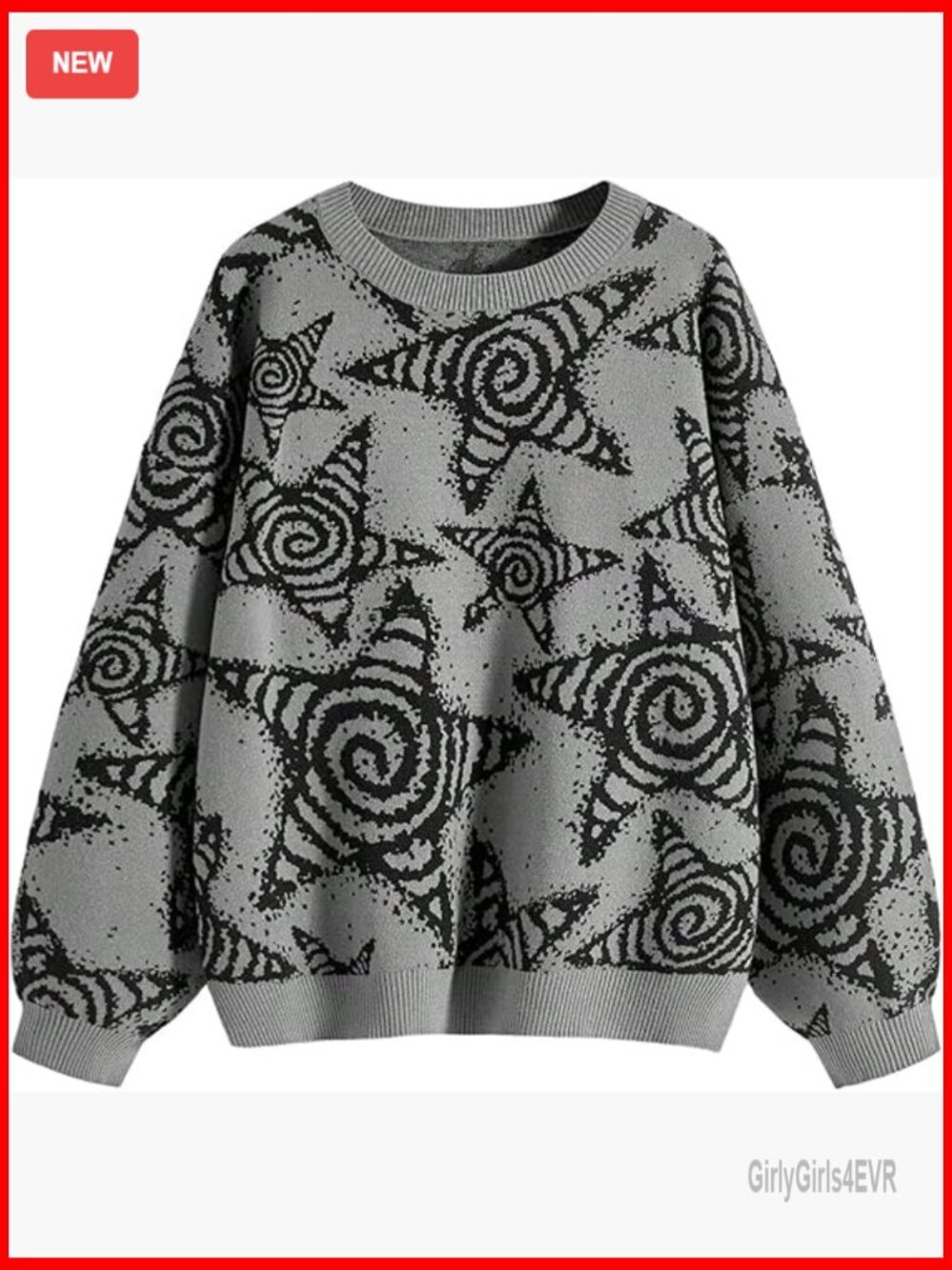 Gothic Cat Moon Print Pullover Sweater - Long Sleeve Crew Neck